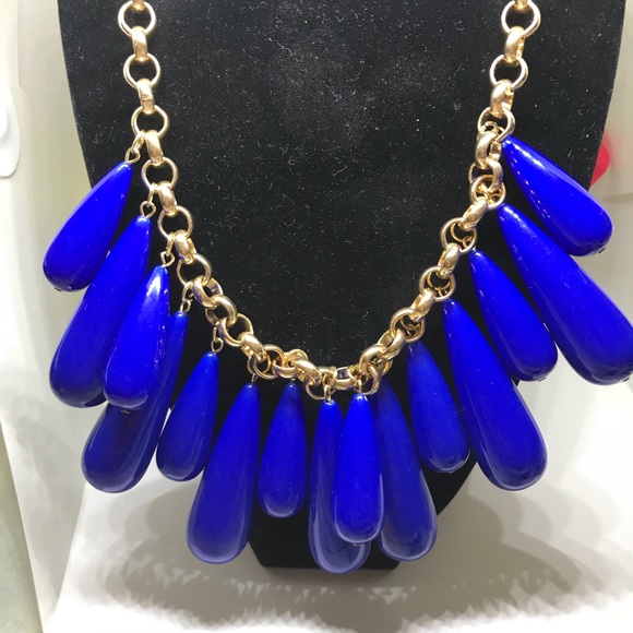 INC Blue and Gold Pear Bob Necklace [JW-30] - Picture 6 of 7